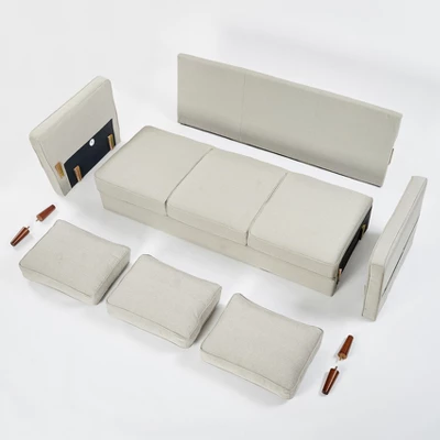 Hana Modern Linen Fabric Sofa/Couch With Armrest Pockets - Mellow - Image 7