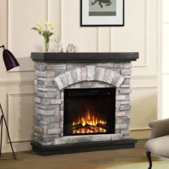 36" Freestanding Electric Fireplace Gray - Home Essentials