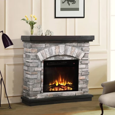 36" Freestanding Electric Fireplace Gray - Home Essentials