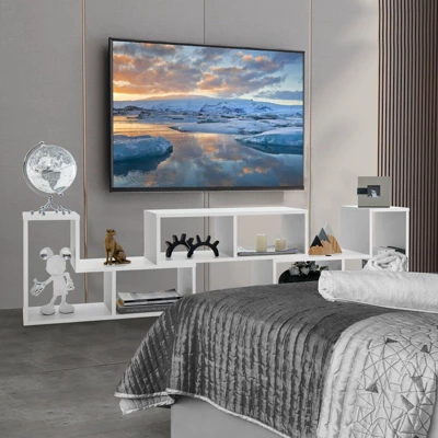 Tangkula 3 PCS Adjustable TV Stand Minimalist Entertainment Center For 43 55 60 65 Inch TV Media Console Table White - Image 3