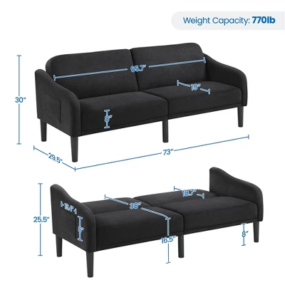 Yaheetech Upholstered Convertible Sofa Bed Futon With Adjustable Split Back - Image 2