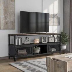 70" Flash Meadow Storage TV Stand For TVs Up To 75" Sand Black/Dark Walnut - HOMES: Inside + Out