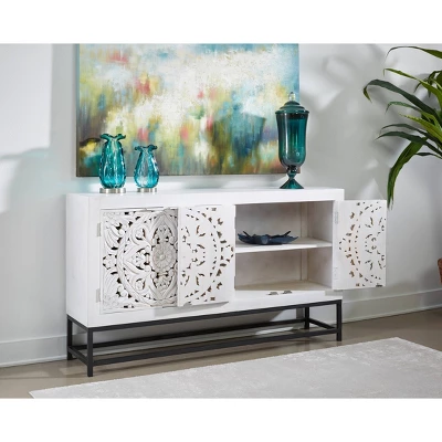 Lost City 4 Door Credenza With Black Legs White - Treasure Trove Accents - Image 4