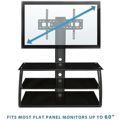 Mount-It! TV Stand With Mount And Storage Shelves | Entertainment Center Fits 32 To 60 Inch Screens | VESA 100x100 To 600x400 | Glass Shelving - Image 2