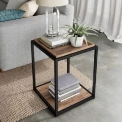 Nash Industrial Modern Wood Tray Top Side Table - Nathan James