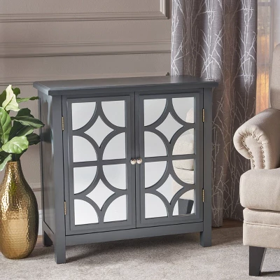 Melora Fir Wood Cabinet With Mirrored Doors Charcoal Gray - Christopher Knight Home - Image 2