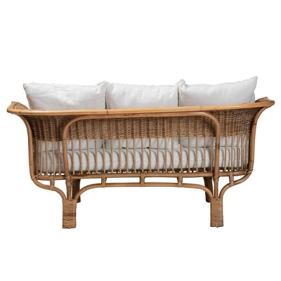 Edana Natural Rattan Sofa With Cushion White/Natural Brown - Bali & Pari - Image 4