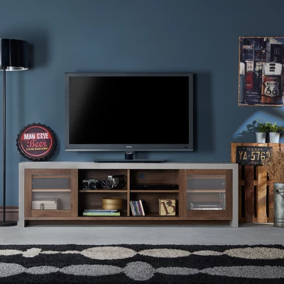 Briggin Industrial TV Stand For TVs Up To 70" Walnut/Cement - HOMES: Inside + Out - Image 3