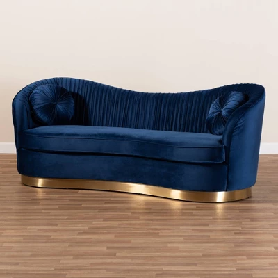 Nevena Velvet Sofa Blue - Baxton Studio - Image 4