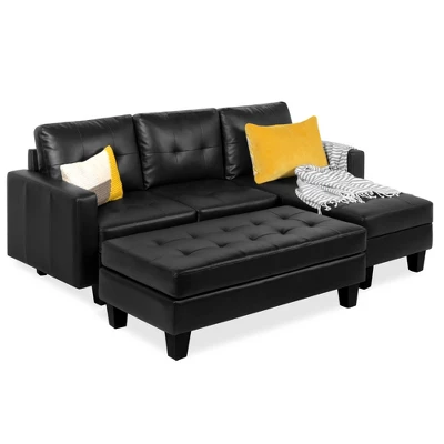 Best Choice Products 3-Seat L-Shape Tufted Faux Leather Sectional Sofa Couch Set W/ Chaise Lounge, Ottoman Bench - Image 6