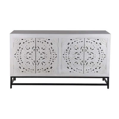 Lost City 4 Door Credenza With Black Legs White - Treasure Trove Accents