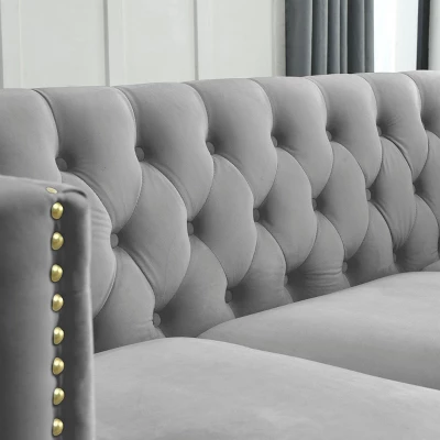 Living Room Modern Velvet Sofa With Button Tufted Square Arms And Metal Legs - ModernLuxe - Image 11
