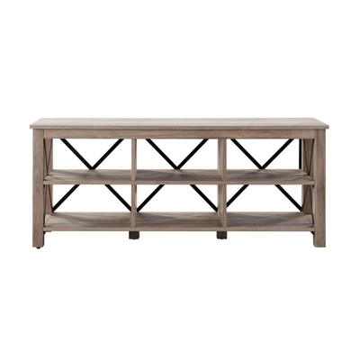 58" Open Back TV Stand In Gray Oak Wood With Metal Black Accents - Henn&Hart - Image 2