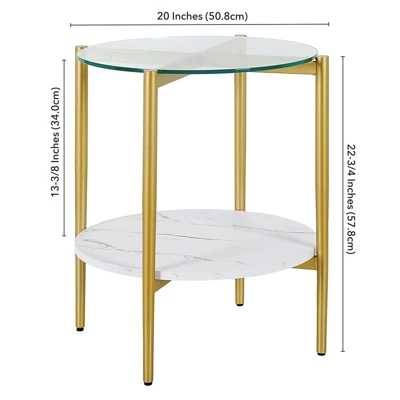 Gold Finish Side Table With Faux Marble Shelf - Henn&Hart - Image 4