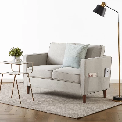 Hana Modern Linen Fabric Loveseat With Armrest Pockets Sand Gray - Mellow - Image 5