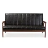 Nikko Mid-Century Modern Scandinavian Style Faux Leather Wooden 3 Seater Sofa - Baxton Studio