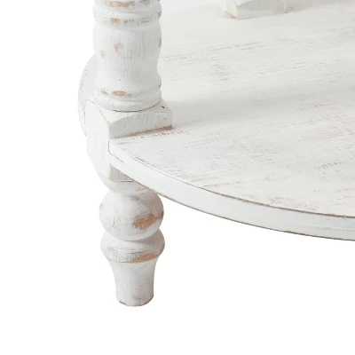 LuxenHome White And Natural Wood Round Accent Side Table With Storage. - Image 7