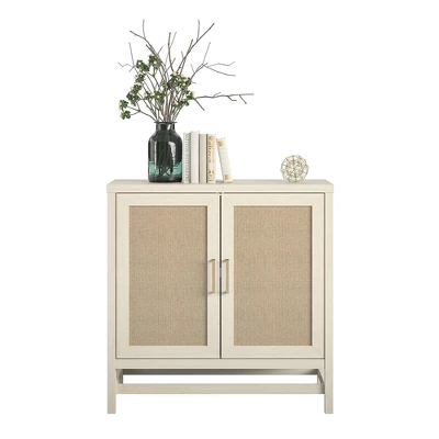 Latta 2 Door Storage Cabinet Ivory Oak/Faux Rattan - Room & Joy - Image 3