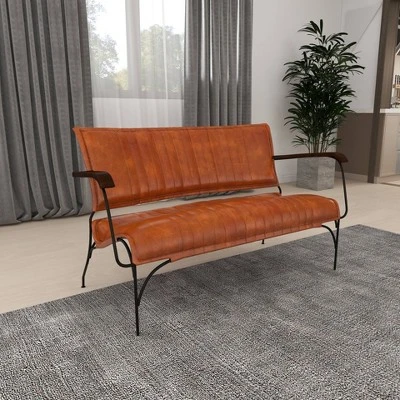 Vintage Leather Loveseat Brown - Olivia & May - Image 7