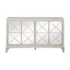 Simple Contemporary Style 4 Door Credenza With Mirrored Door Fronts Metallic Finish White - Treasure Trove