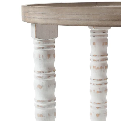 LuxenHome White And Natural Wood Round Accent Side Table With Storage. - Image 6