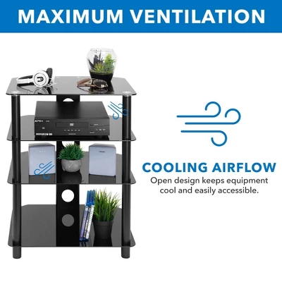 Mount-It! AV Component Media Stand, Audio Tower And Media Center With 4 Tempered Glass Shelves, 88 Lbs. Capacity, Black Silk - Image 2