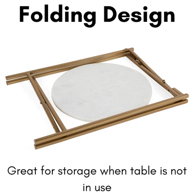 BIRDROCK HOME Folding Side Table With Marble Top - Gold Legs - Image 6