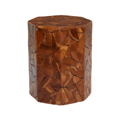 Contemporary Teak Wood Round Accent Table Brown - Olivia & May - Image 5