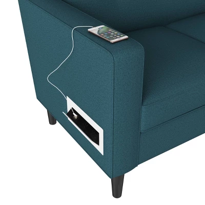 Philbin Square Arm Sofa With USB & Power Ports Linen Peacock Blue - Handy Living - Image 3