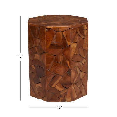 Contemporary Teak Wood Round Accent Table Brown - Olivia & May - Image 6