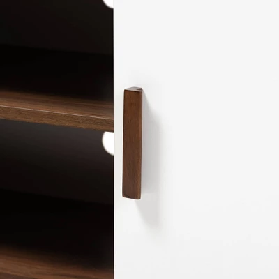 Quinn 2 Door Wood TV Stand For TVs Up To 75" Walnut/White - Baxton Studio - Image 4