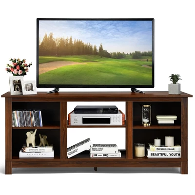 Costway 2-Tier 58'' TV Stand Entertainment Media Console Center Up To 65'' GreyBlackWalnut - Image 12