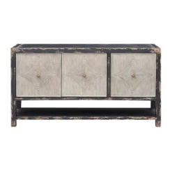 Butcher Mid-Century Modern 3 Door Storage Credenza/Sideboard With Shelf Weathered Black Finish - Treasure Trove