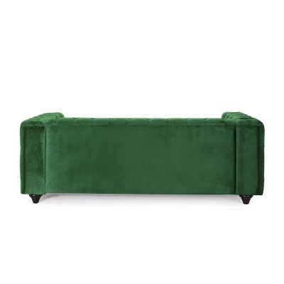 Sagewood Contemporary Velvet Tufted 3 Seater Sofa Emerald/Espresso - Christopher Knight Home - Image 5