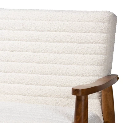 Stratton Boucle Fabric And Wood Sofa White/Walnut Brown - Baxton Studio - Image 5