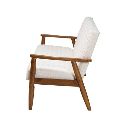 Stratton Boucle Fabric And Wood Sofa White/Walnut Brown - Baxton Studio - Image 3