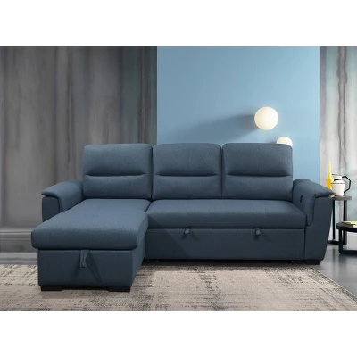 Damian Stain Resistant Fabric Reversible Storage Sectional With Pullout Bed Blue - Abbyson Living - Image 4