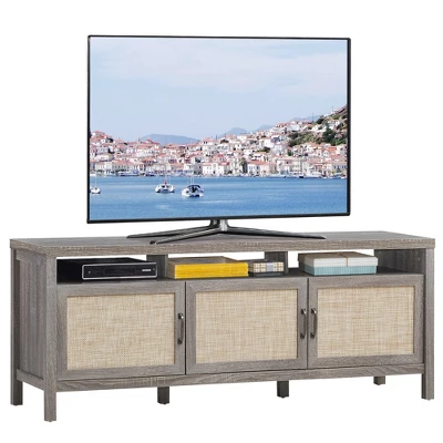 Costway TV Stand Entertainment Media Center For TV's Up To 65'' W/ Rattan Doors - Image 11