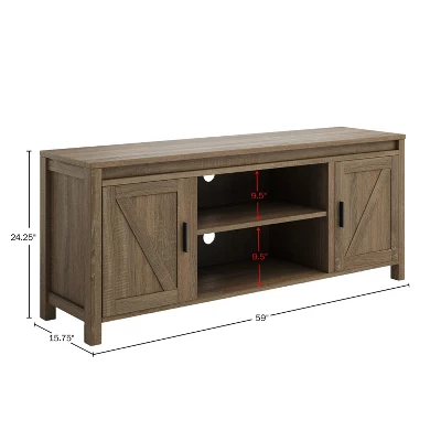 65-inch TV Stand β 2-Door Entertainment Center, Adjustable Media Console Shelves, Cable Management And Farmhouse Style By Lavish Home (Gray Woodgrain)