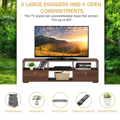 Costway TV Stand Entertainment Media Center Console For TV's Up To 60'' W/Drawers WalnutBlack - Image 4