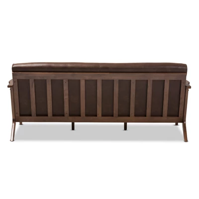 Bianca Mid-Modern Walnut Wood Distressed Faux Leather 3 Seater Sofa Dark Brown - Baxton Studio - Image 2