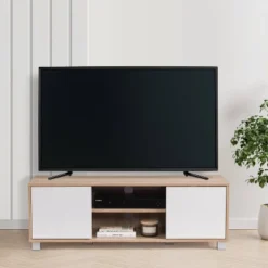 Hollywood Wood Grain TV Stand For TVs Up To 55" With Doors White And Brown - CorLiving