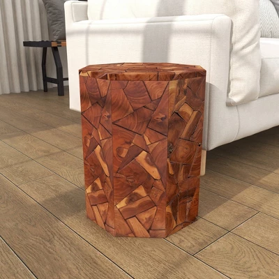 Contemporary Teak Wood Round Accent Table Brown - Olivia & May - Image 10