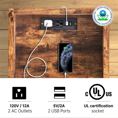 FABATO End Table And Nightstand W/ USB Charging Station And Power Supply Cord For Living Rooms And Bedrooms, Side Storage Bag Included, Rustic Brown - Image 3