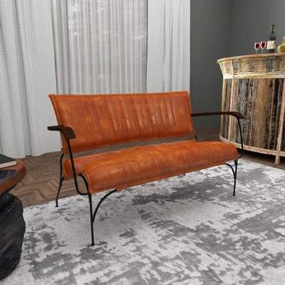 Vintage Leather Loveseat Brown - Olivia & May - Image 6