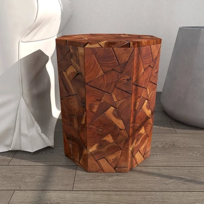 Contemporary Teak Wood Round Accent Table Brown - Olivia & May - Image 13