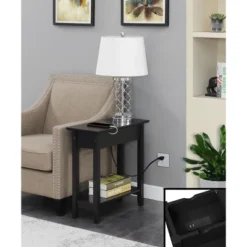 American Heritage Flip Top End Table With Charging Station And Shelf - Breighton Home
