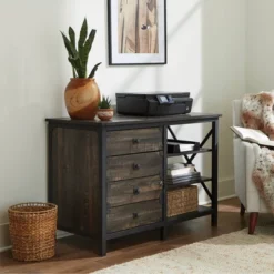 Steel River Storage Credenza With Drawers Carbon Oak - Sauder