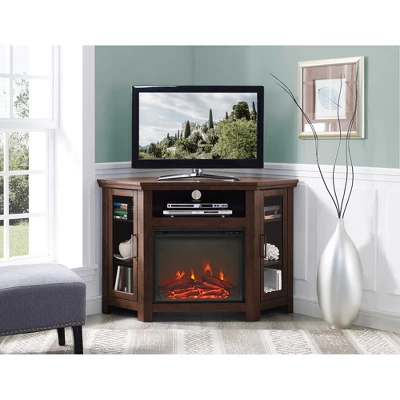 Glass Door Electric Fireplace Corner TV Stand For TVs Up To 50" - Saracina Home - Image 11