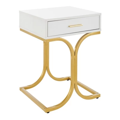 17.75" Rectangular Modern Glam Side Table With Drawer White/Gold - Danya B. - Image 14